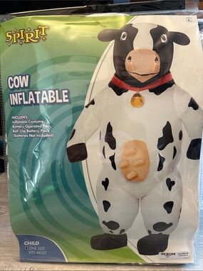 Spirit Halloween Inflatable Cow Costume - White, Black, Red, Gold